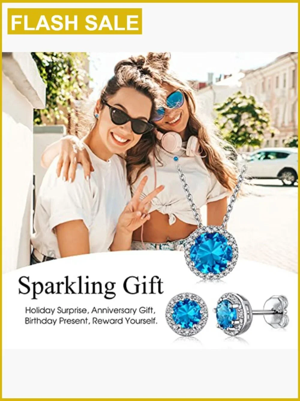 925 Sterling Silver Birthstone Stud Earrings - Blue Topaz